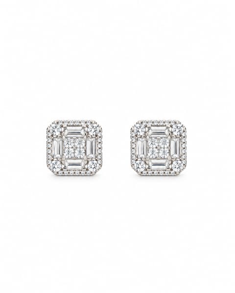 Sterling Silver Square Zirconia Earrings