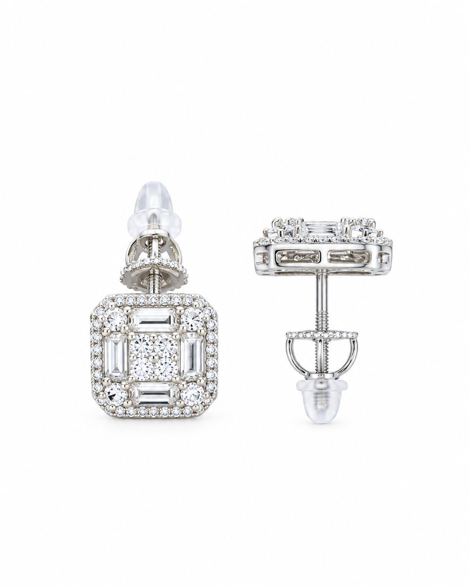 Sterling Silver Square Zirconia Earrings — photo 2 of 2