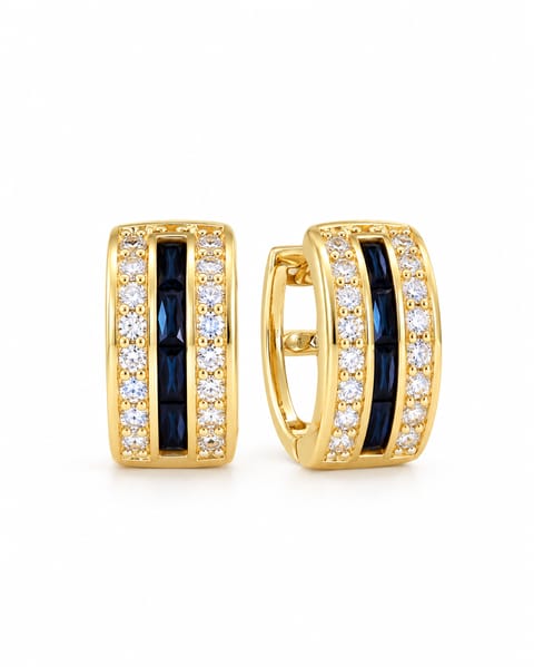 Gold-Plated Blue Zirconia Hoop Earrings