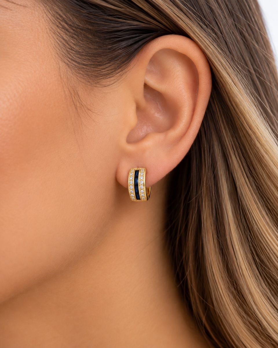 Gold-Plated Blue Zirconia Hoop Earrings — photo 2 of 2