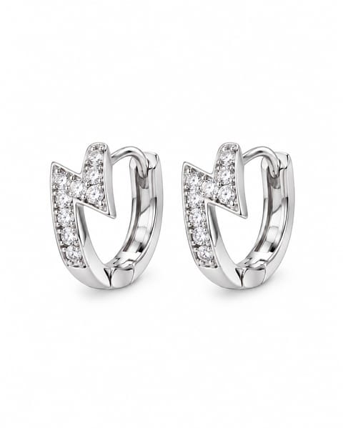 Silver 925 Lightning Bolt Zirconia Hoop Earrings
