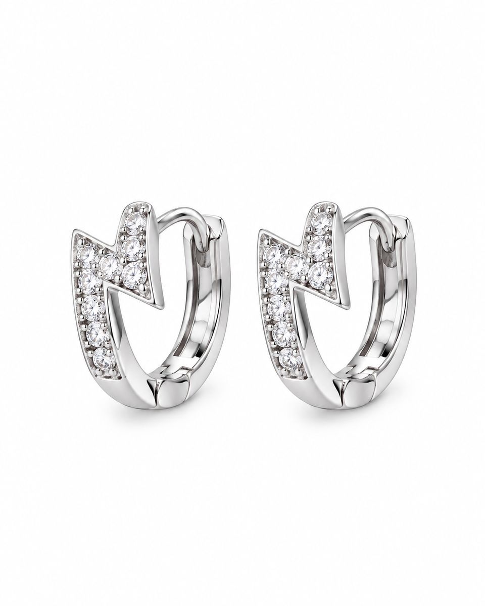 Silver 925 Lightning Bolt Zirconia Hoop Earrings — photo 1 of 2