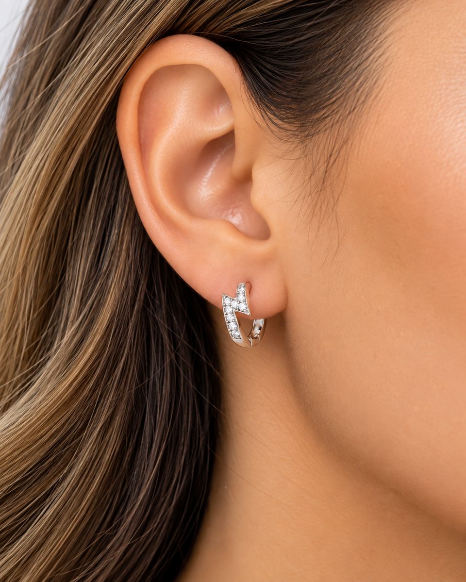 Silver 925 Lightning Bolt Zirconia Hoop Earrings — photo 2 of 2