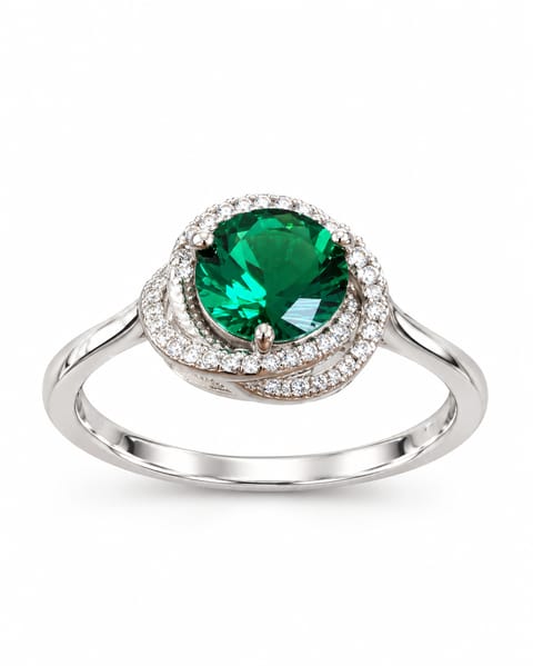 Sterling Silver Green Floral Zirconia Ring