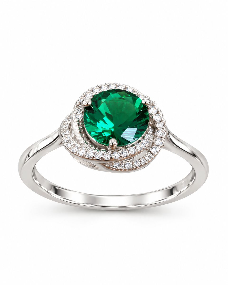 Sterling Silver Green Floral Zirconia Ring — photo 1 of 2