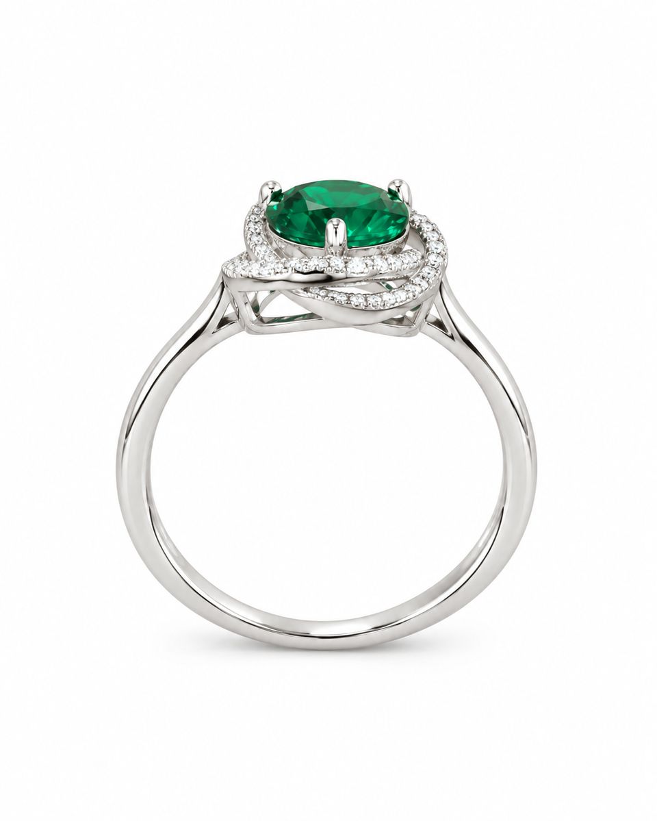Sterling Silver Green Floral Zirconia Ring — photo 2 of 2