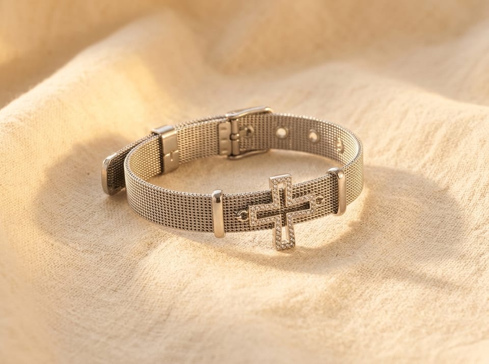 Mesh Cross Silver Steel Bracelet — photo 1 of 8