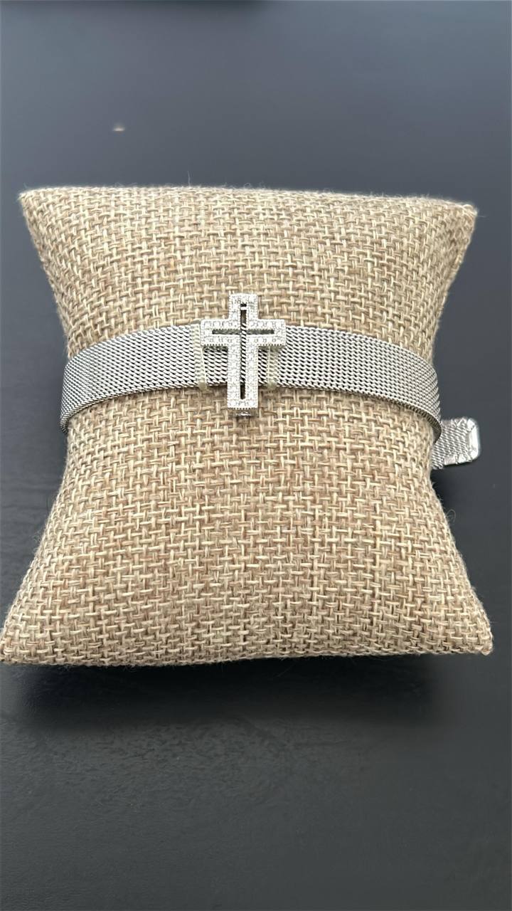Mesh Cross Silver Steel Bracelet — photo 6 of 8